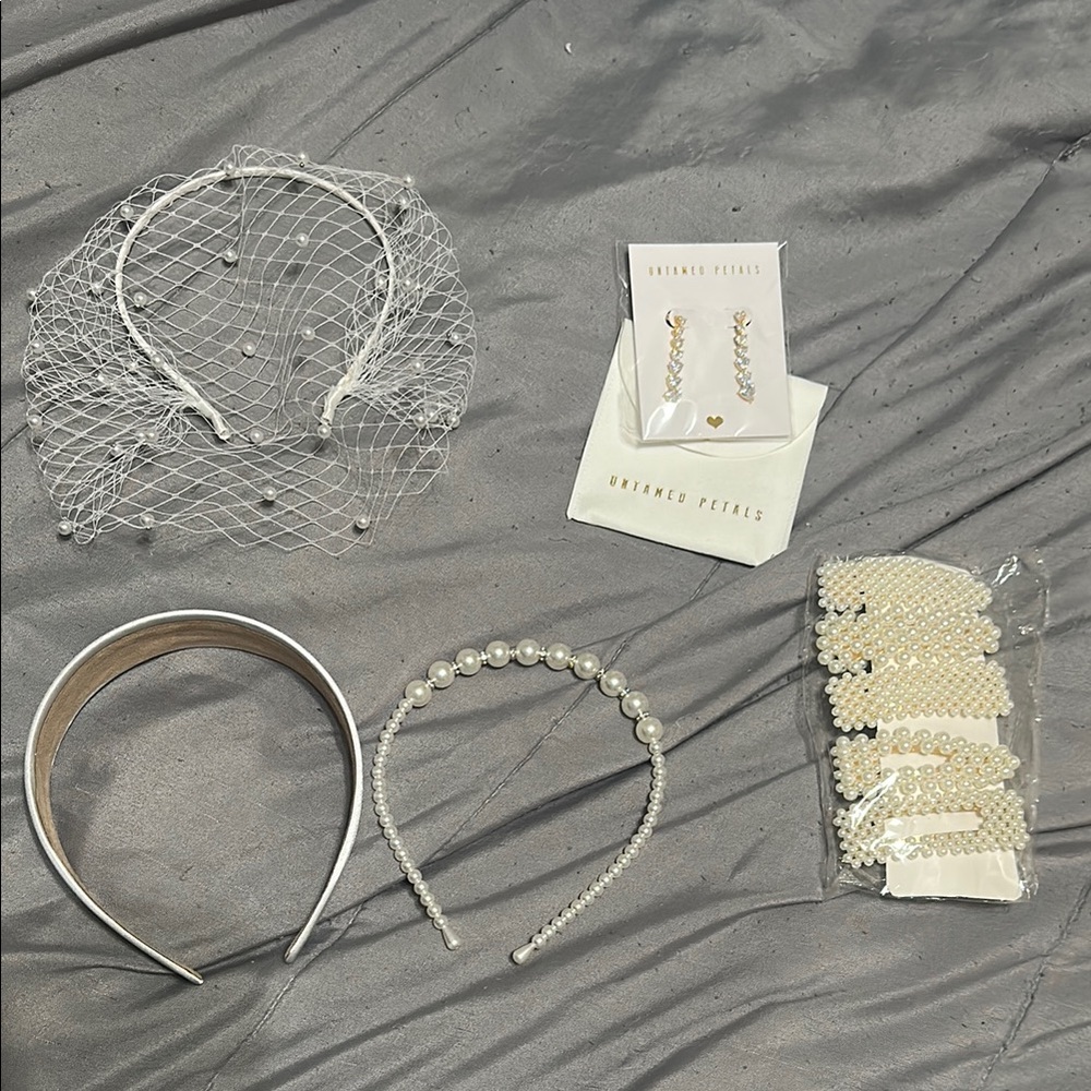 White Hair Accessories Set with Headbands and Clips